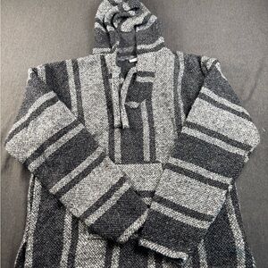 Gray‎ and Black V-Neck Sweater with Textured Stripes